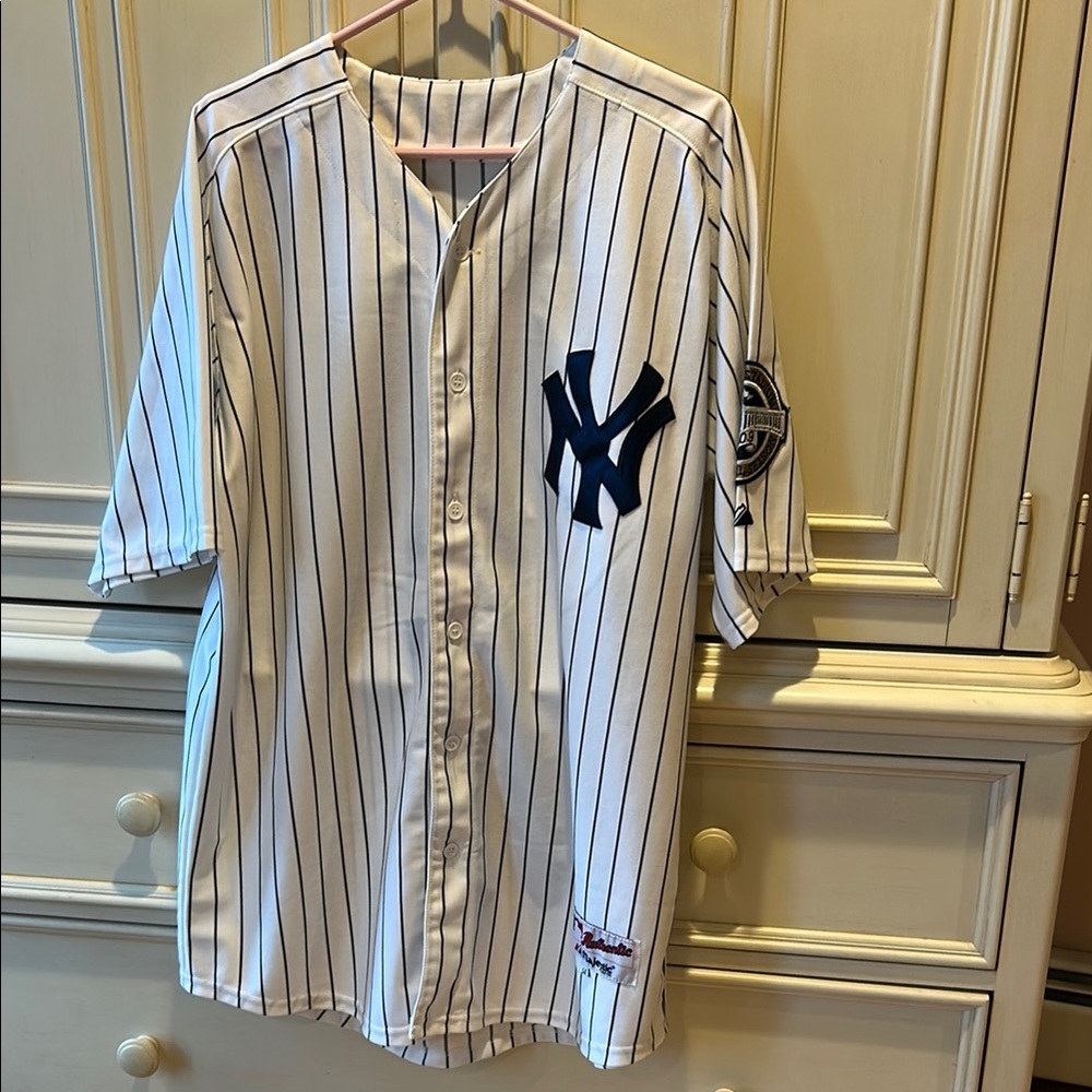 Majestic White and Blue Yankees Pinstripe Jersey